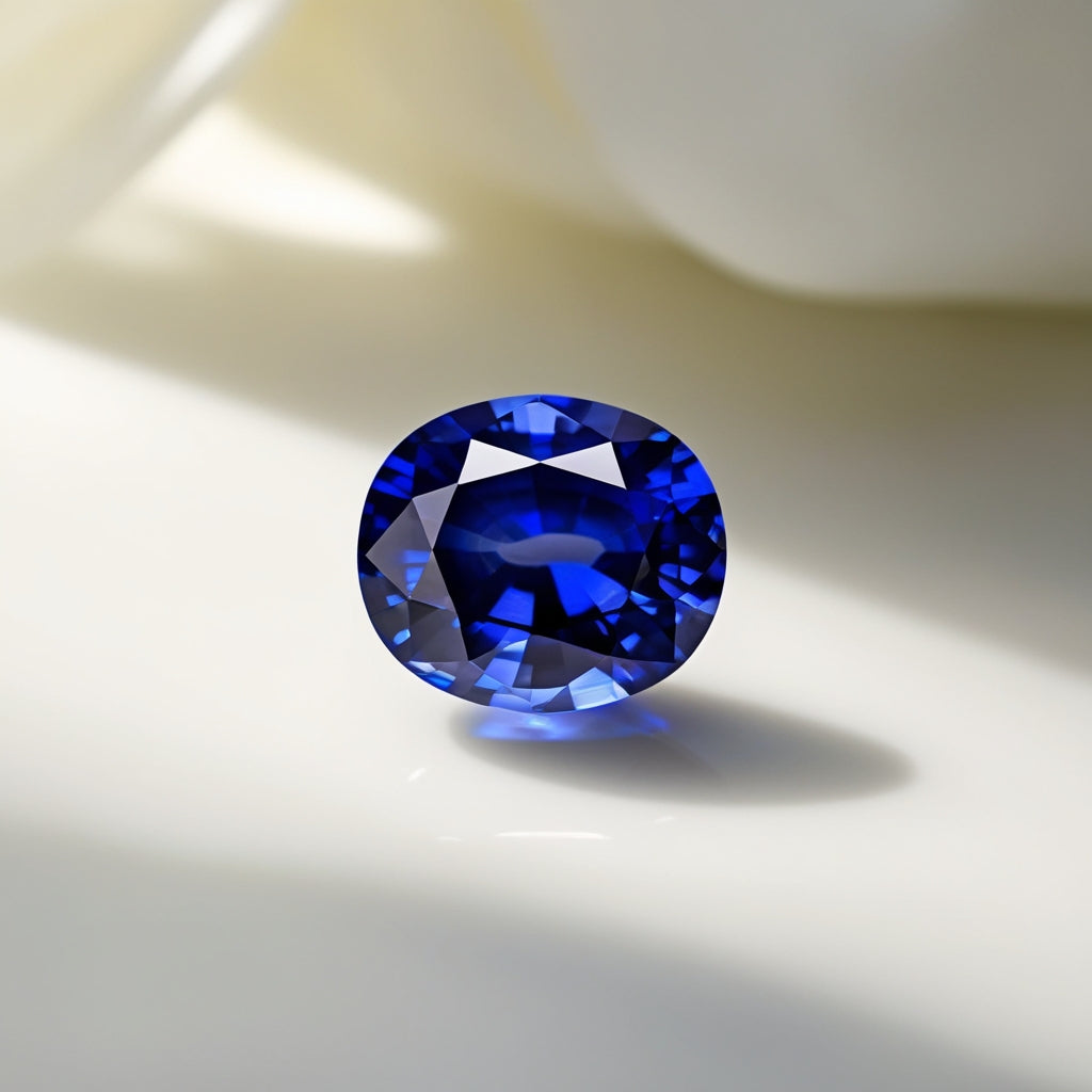 Oval Cut Sapphire Loose Stone on Cream Background