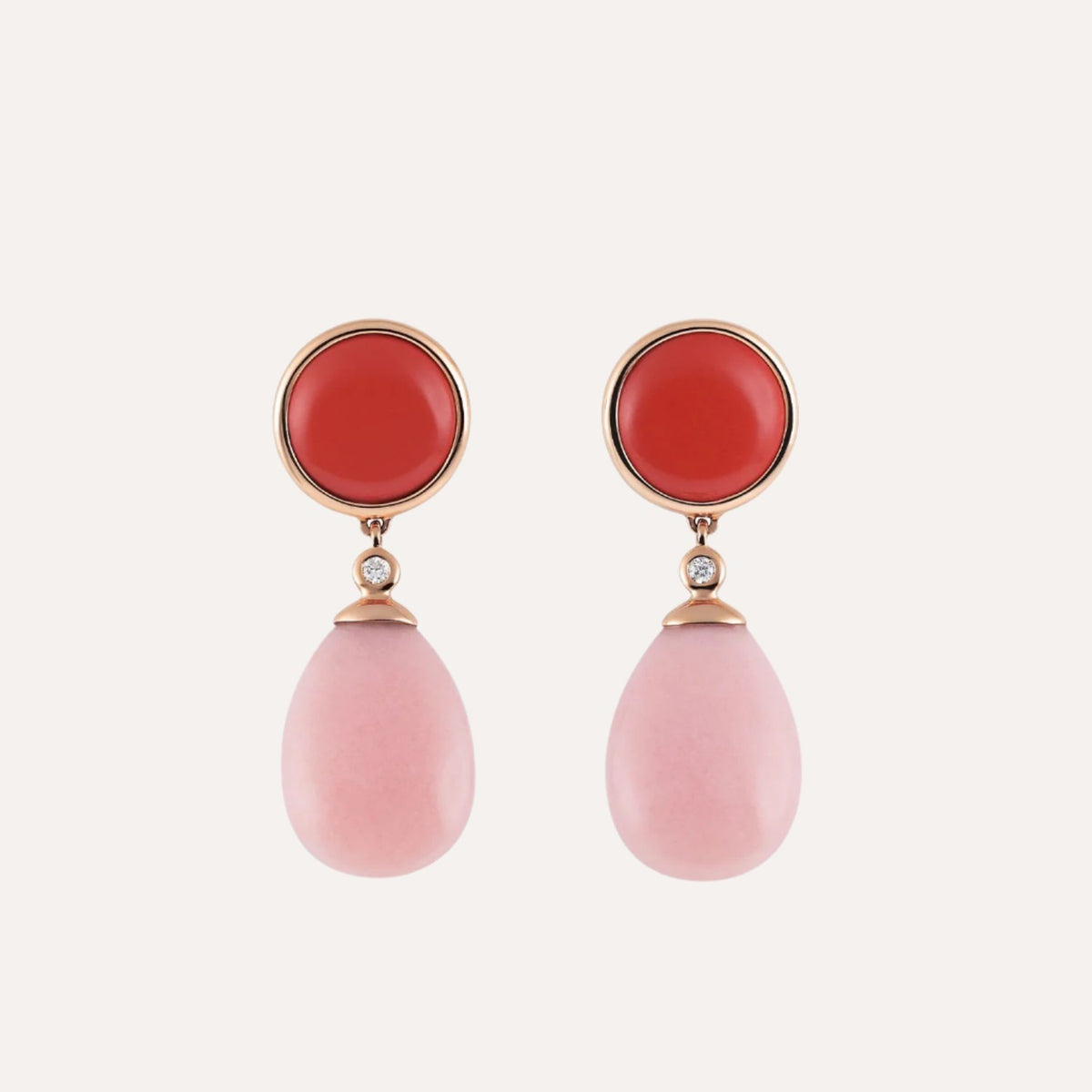 Al Coro Candy Red Coral and Pink Opal Drop Earrings E226POR