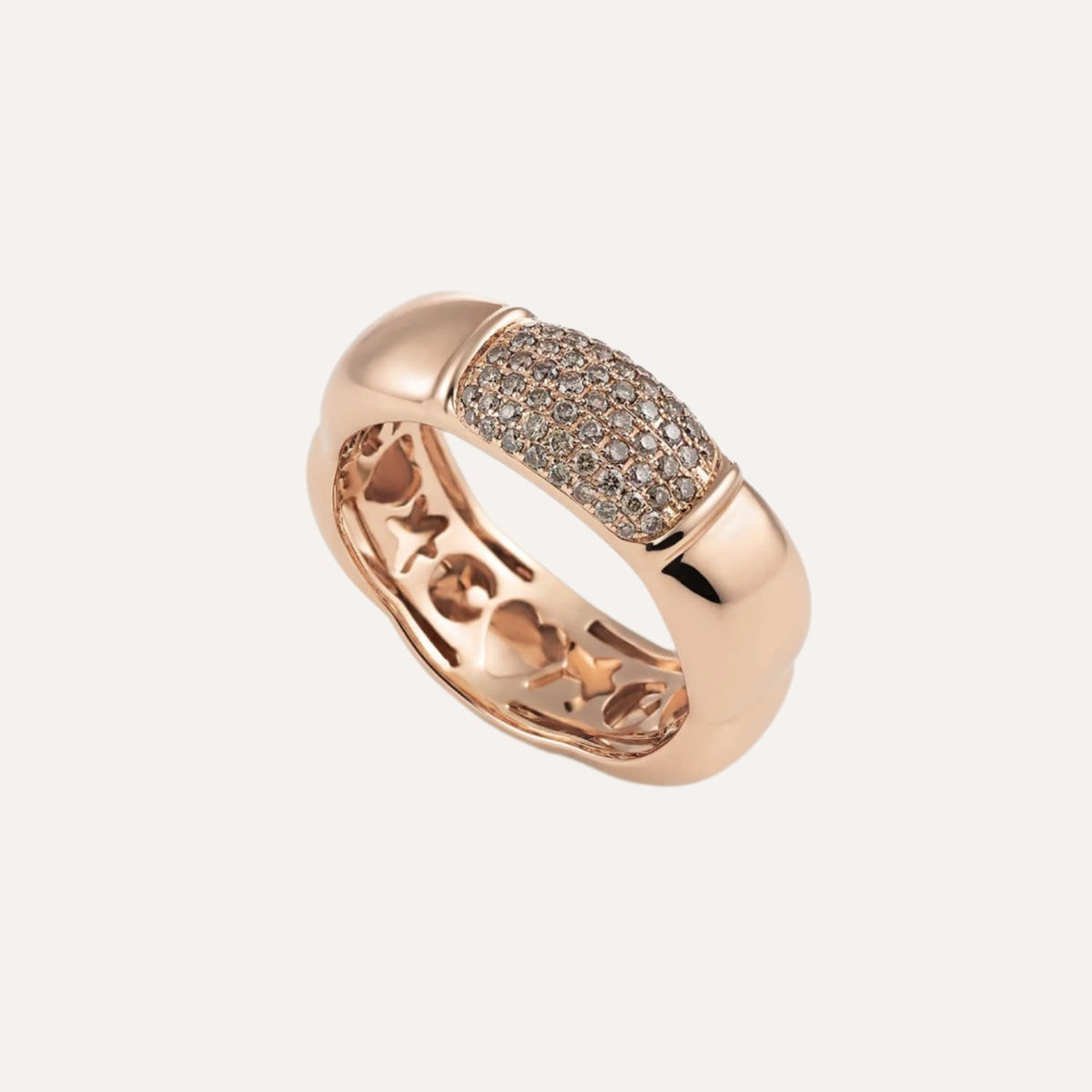 Al Coro La Piazza Classic Rose Gold Ring with Brown Diamonds NR824BR