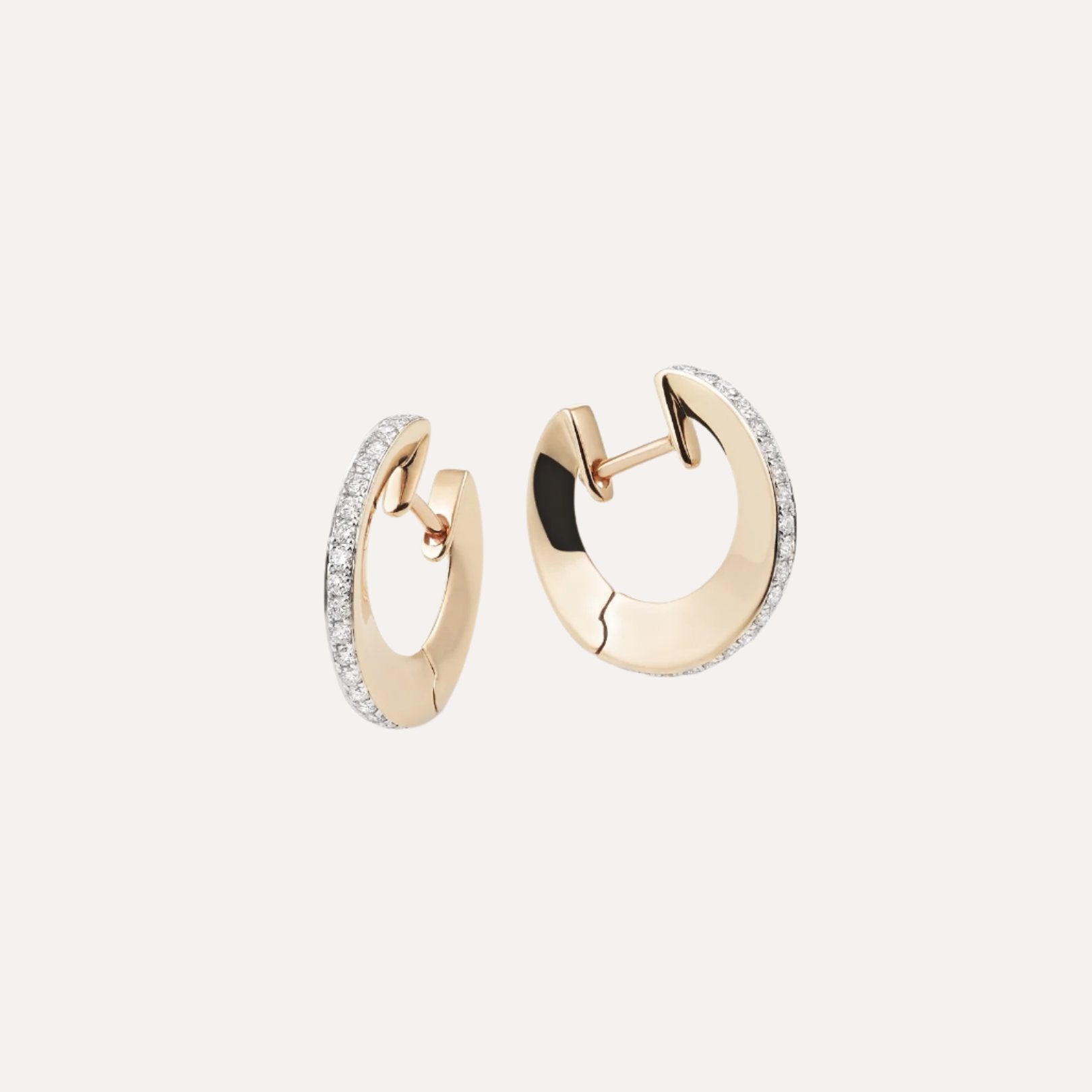 Al Coro Mezzaluna Diamond Detail Gold Hoop Earrings NE8356WR