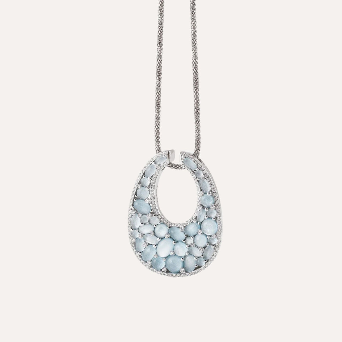 Al Coro Mezzaluna Diamond Necklace with Sky Blue Topaz Gemstones p2446tw