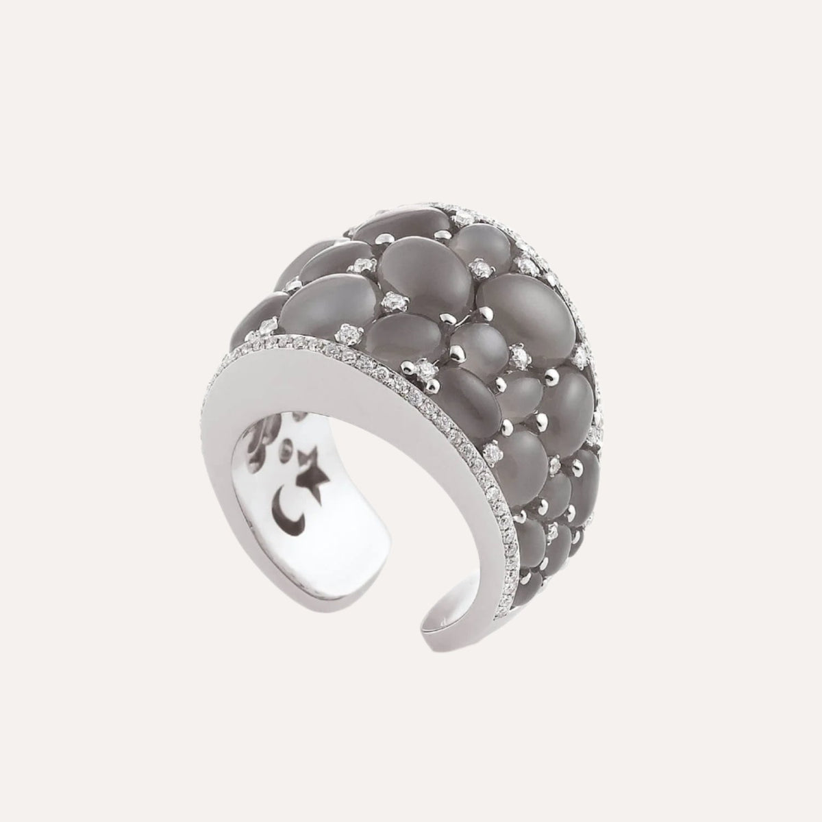 Al Coro Mezzaluna Diamond Ring with Grey Moonstone Gemstones