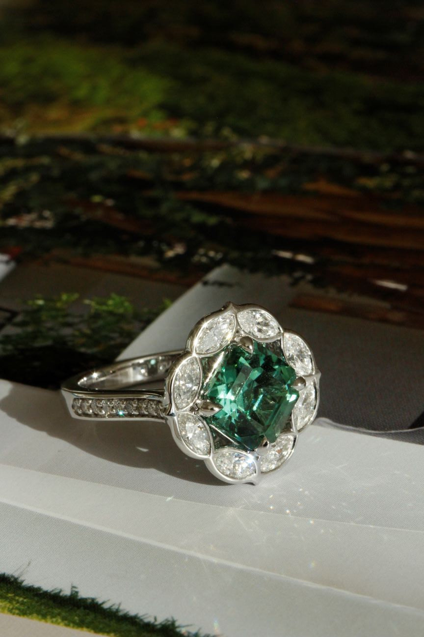 Mint Tourmaline and Diamond Ring in 18k White Gold
