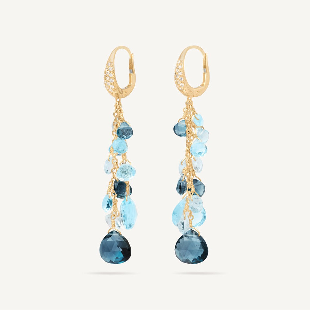 Marco Bicego 18K Gold Blue Topaz Earrings Double Strand with Diamonds OB1753-MB TP01 Y