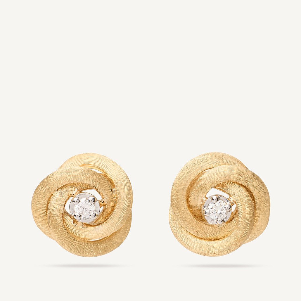 Marco Bicego Jaipur 18k Gold Floral Diamond Stud Earrings  OB1841 B YW