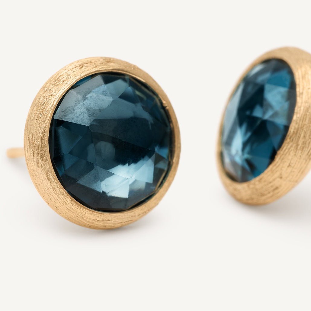 Marco Bicego Jaipur 18k Gold London Blue Stud Earrings