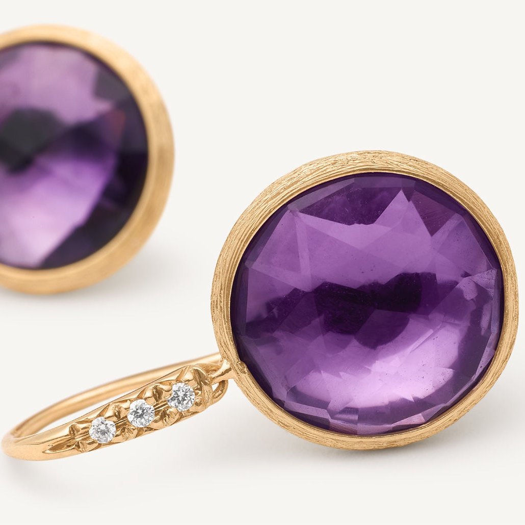 18kt yellow gold diamond-studded amethyst earrings