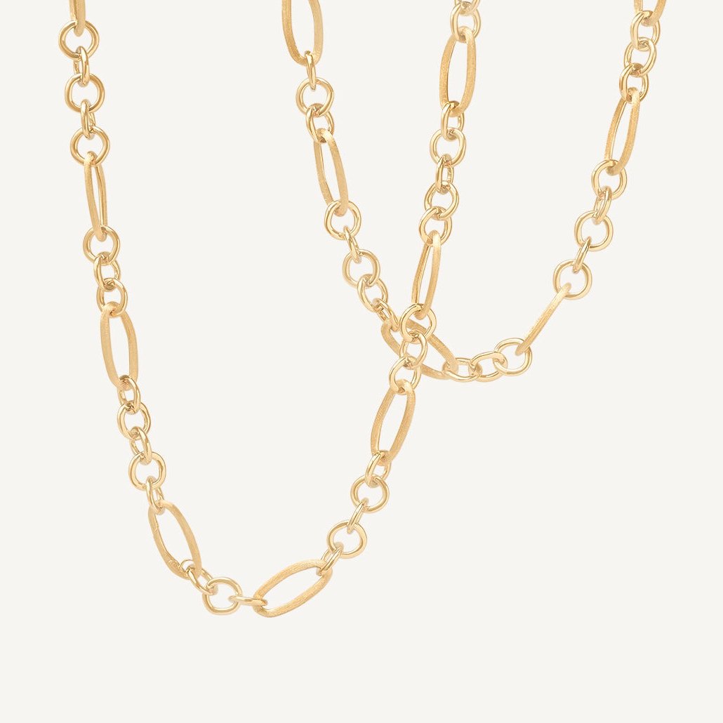 18kt yellow gold oval link long necklace with polished gold links