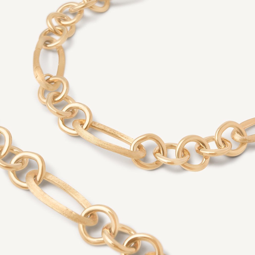 18kt yellow gold oval link long necklace with polished gold links