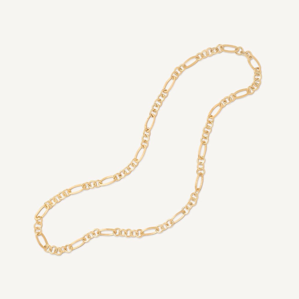 18kt yellow gold oval link long necklace with polished gold links