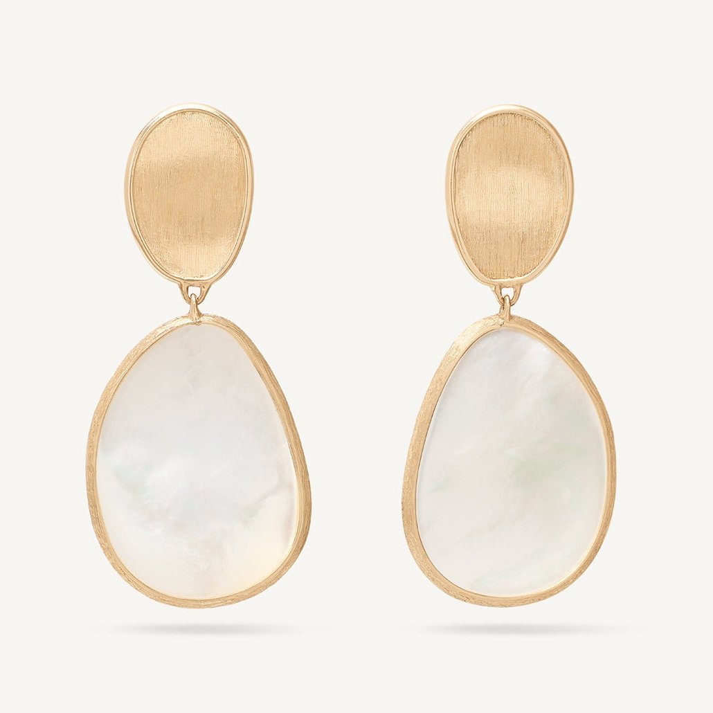 Marco Bicego Lunaria 18k Gold Mother of Pearl Earrings 2 Drop - Orsini Fine Jewellery