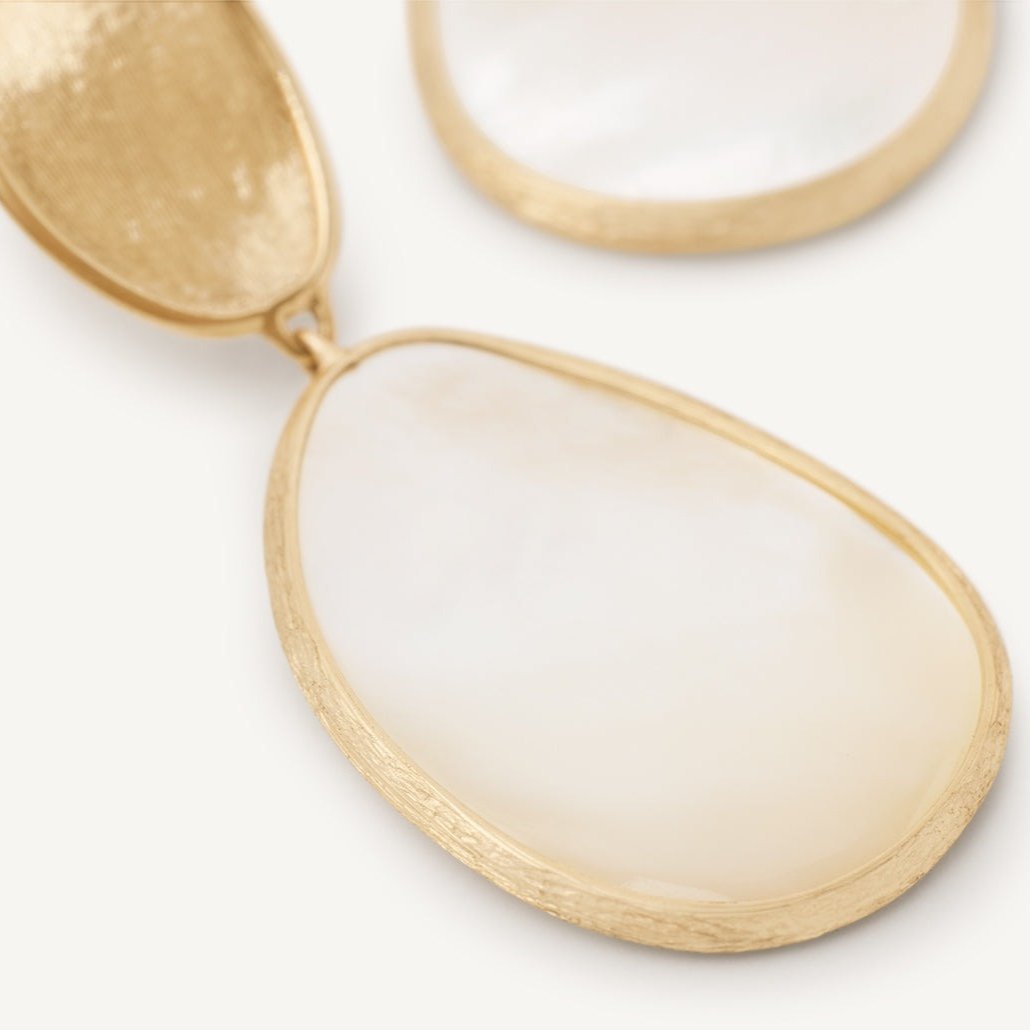 Marco Bicego Lunaria 18k Gold Mother of Pearl Earrings 2 Drop - Orsini Jewellers