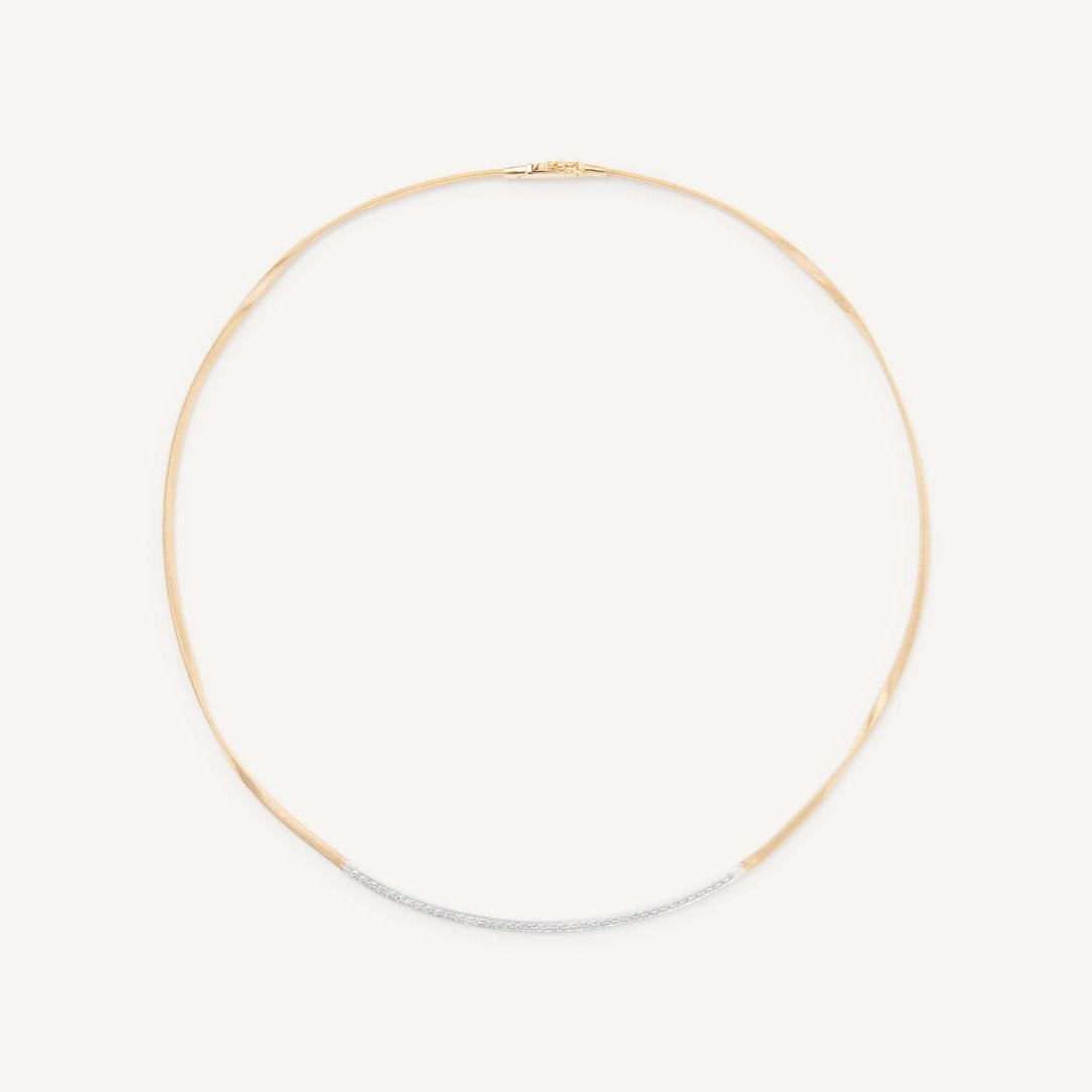 18kt yellow gold coil necklace with diamond bar