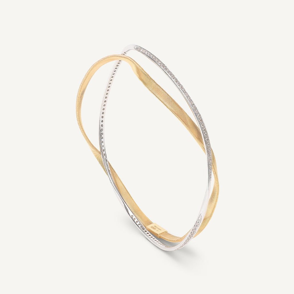 18kt yellow gold two-strand bangle with diamonds
