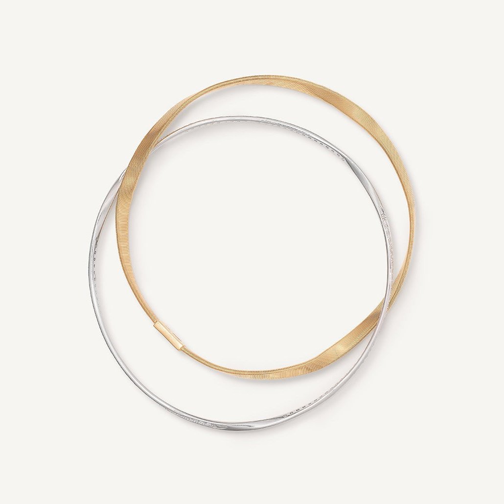 18kt yellow gold two-strand bangle with diamonds
