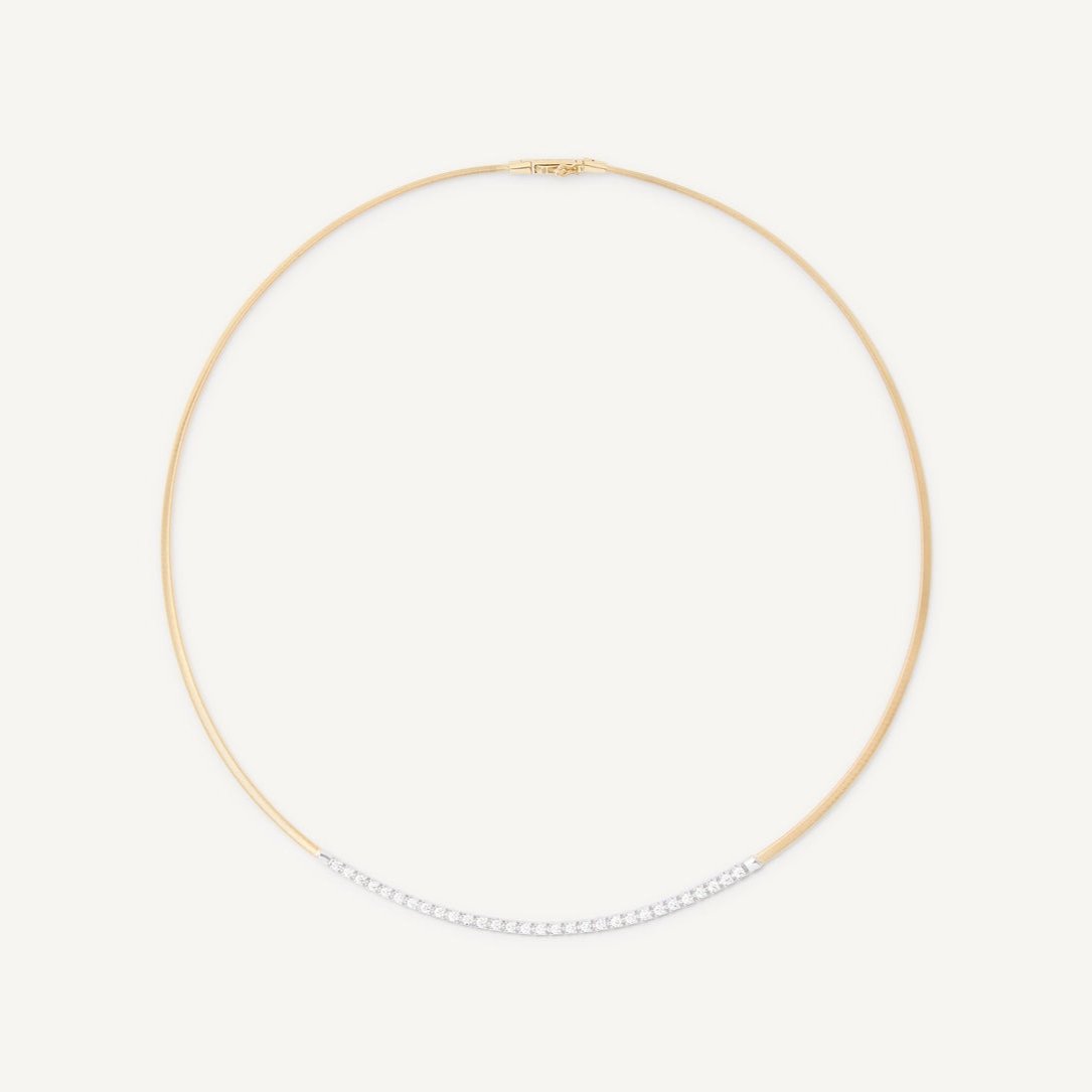 18K Yellow Gold Single Strand Coil Collar With Diamond Bar