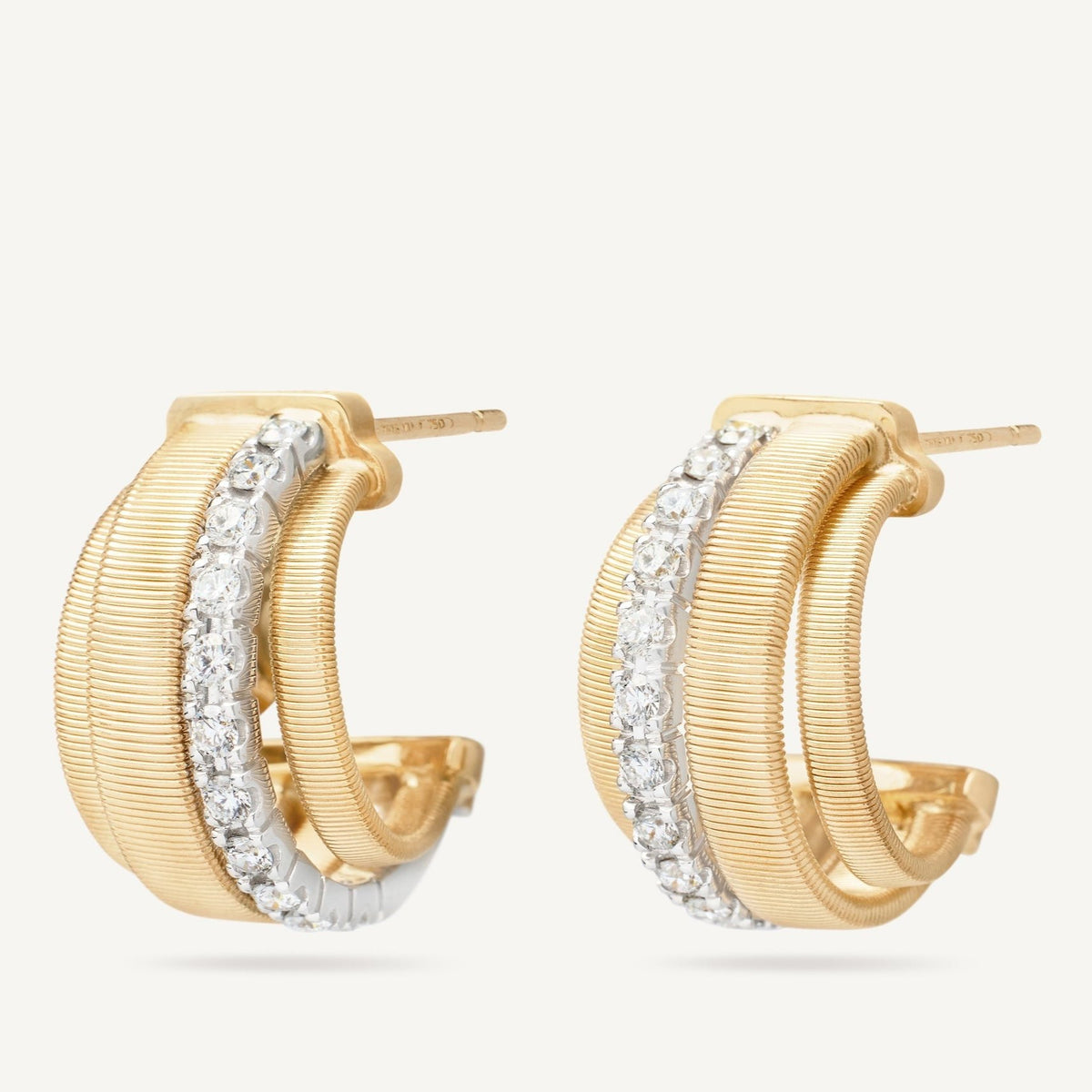 Marco Bicego Masai Gold Four Strand Pavè Diamond Hoop Earrings OG413 B YW