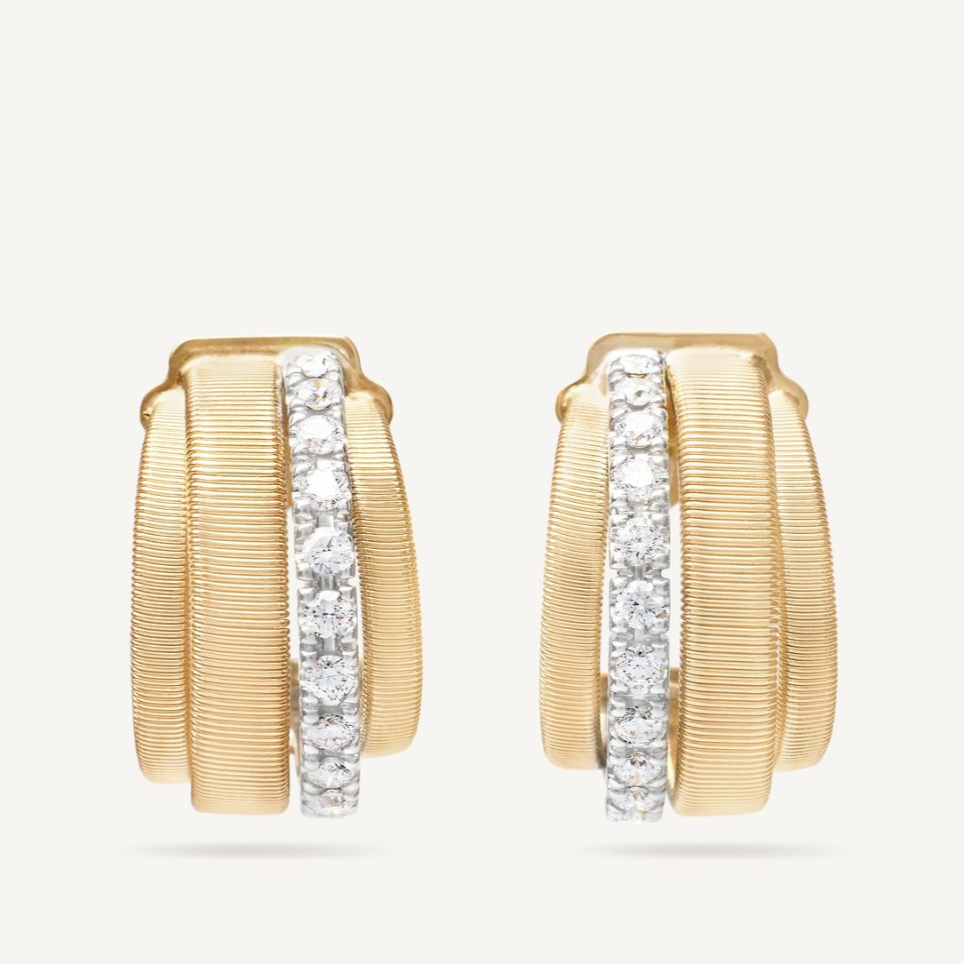 Marco Bicego Masai Gold Four Strand Pavè Diamond Hoop Earrings OG413 B YW