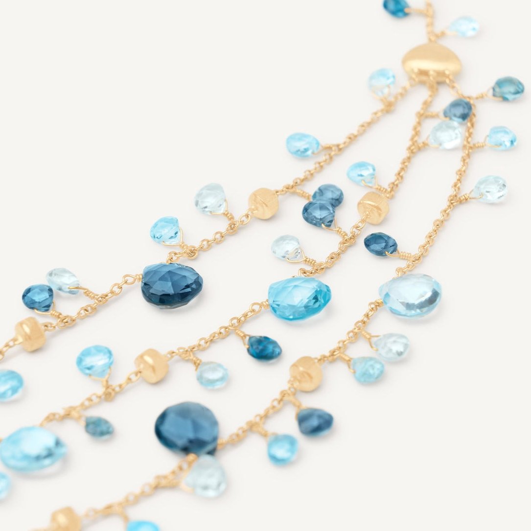 Marco Bicego Paradise 18K Yellow Gold Blue Topaz Three - Strand Necklace