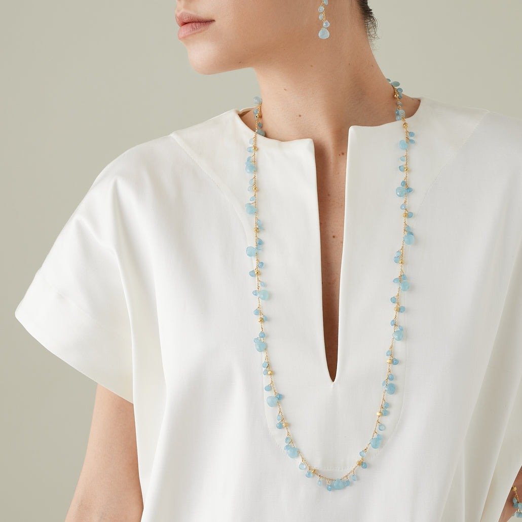 Marco Bicego Paradise Aquamarine Gemstone Long Necklace - Orsini Jewellers