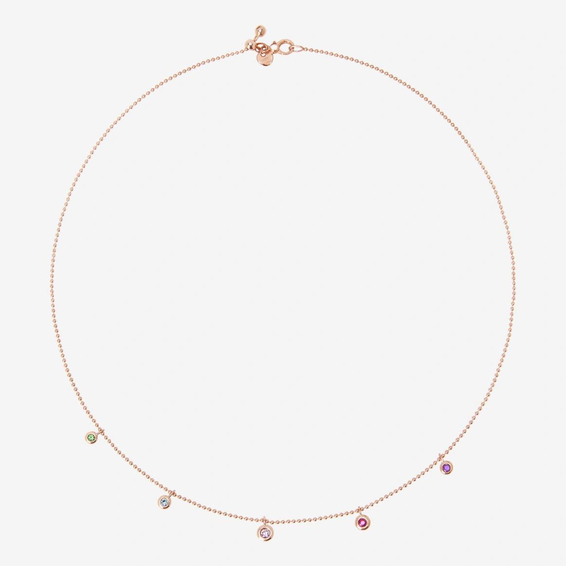 Dodo Bollicine Necklace in 9K Rose Gold with Five Coloured Gemstones - Orsini Jewellers