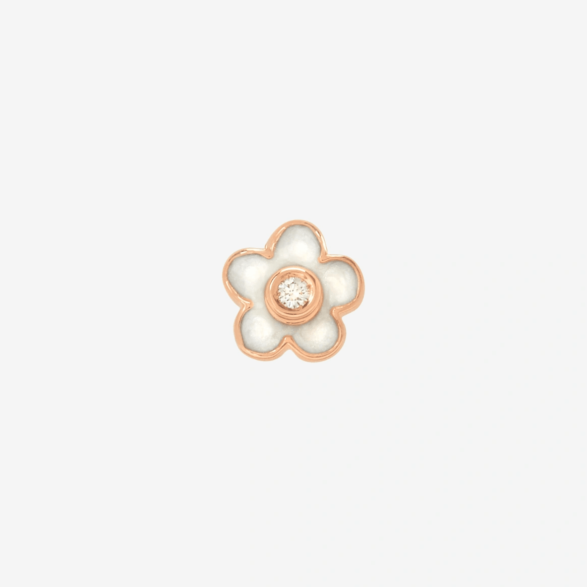 Dodo Flower Stud Earring in 9k Rose Gold with Mother of Pearl Effect Enamel - Orsini Jewellers