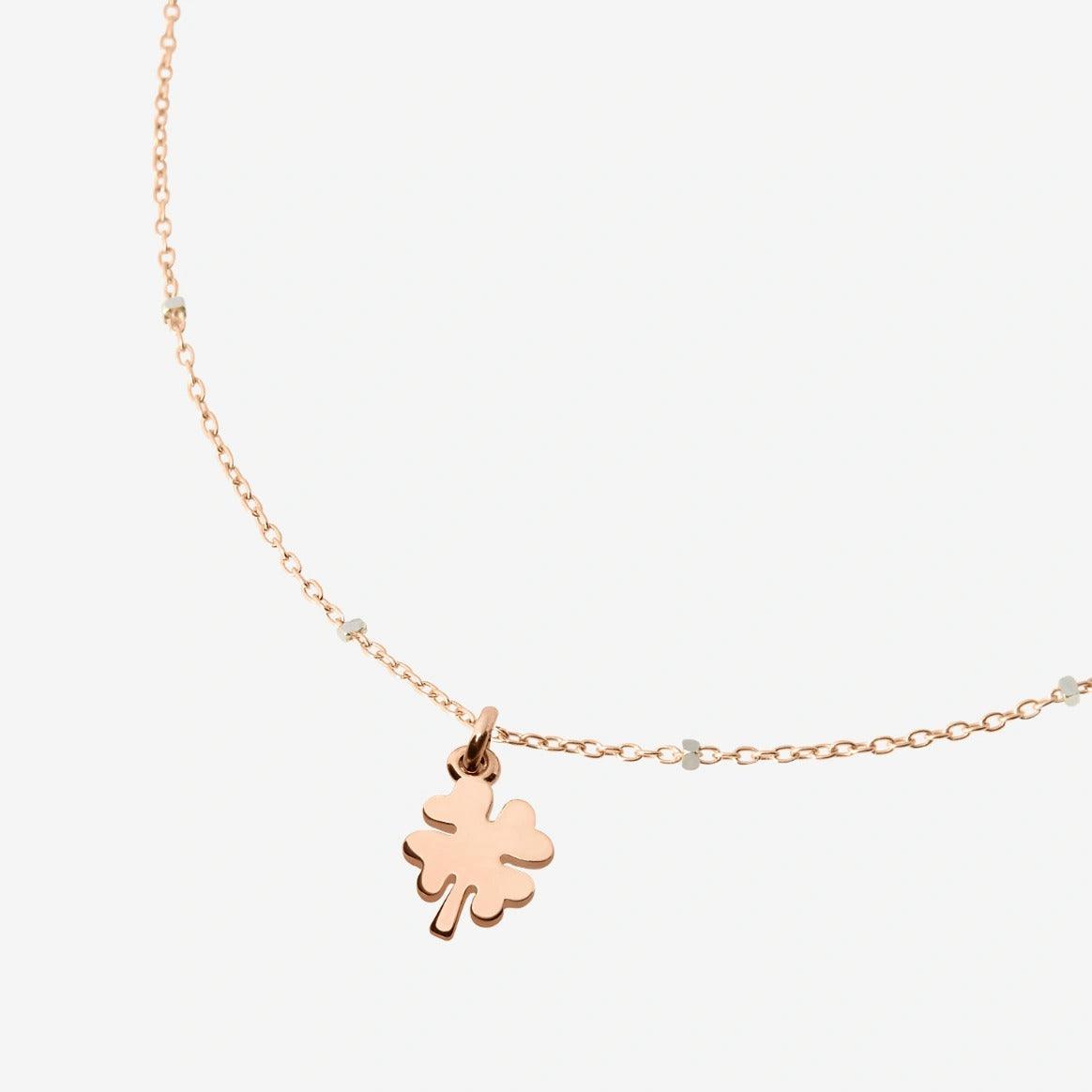 DoDo Necklace FOUR LEAF CLOVER Rose and White Gold Mini - Orsini Jewellers