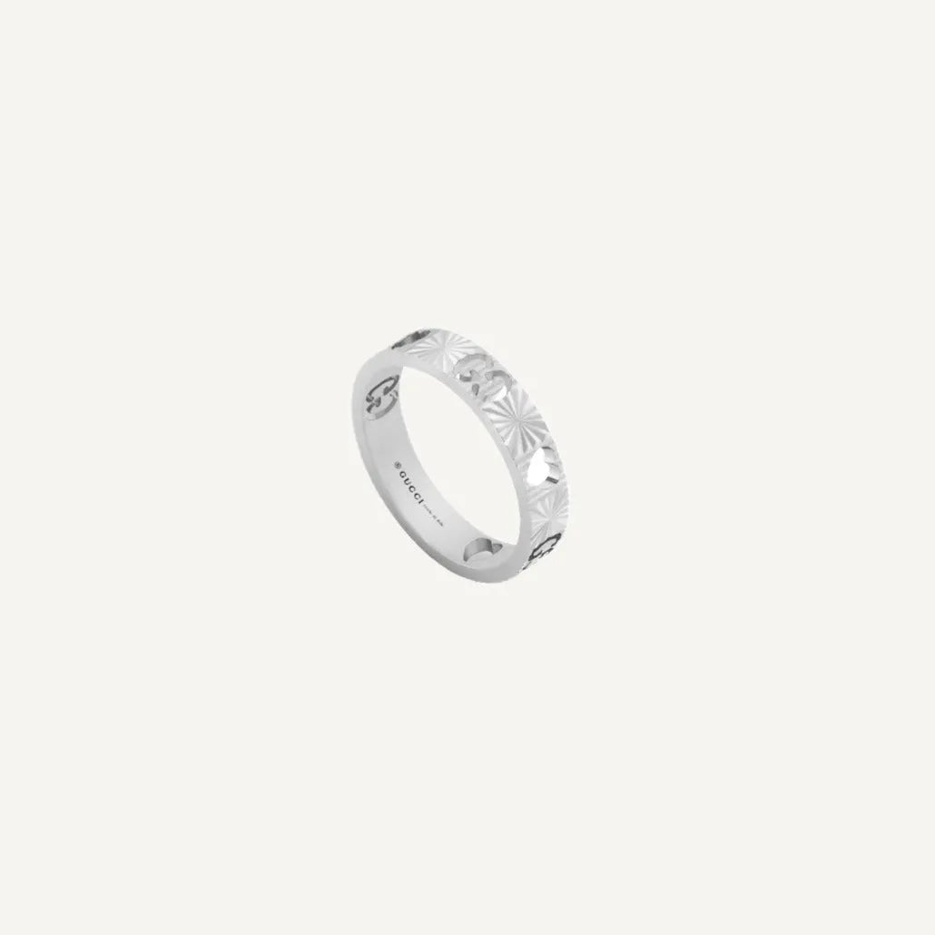 Gucci White Gold Icon Ring with Pattern and Heart - Orsini Jewellers