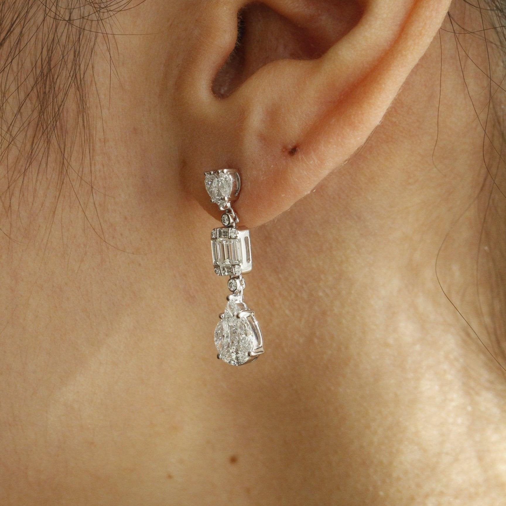 Illusion Drop Earrings in 18k White Gold with Diamonds - Orsini Jewellers