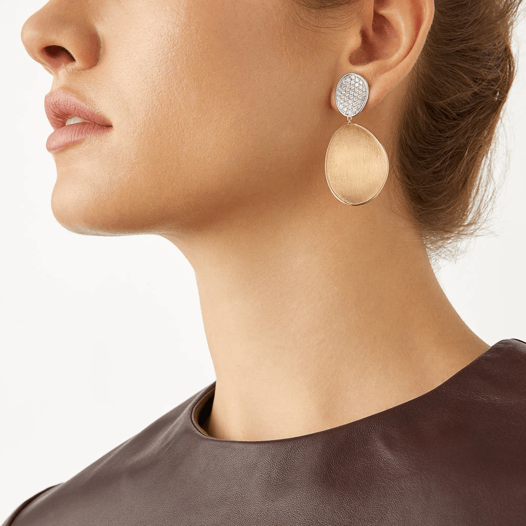 Marco Bicego Lunaria 18k Gold Pavè Diamond Earrings 2 Drop Large - Orsini Jewellers