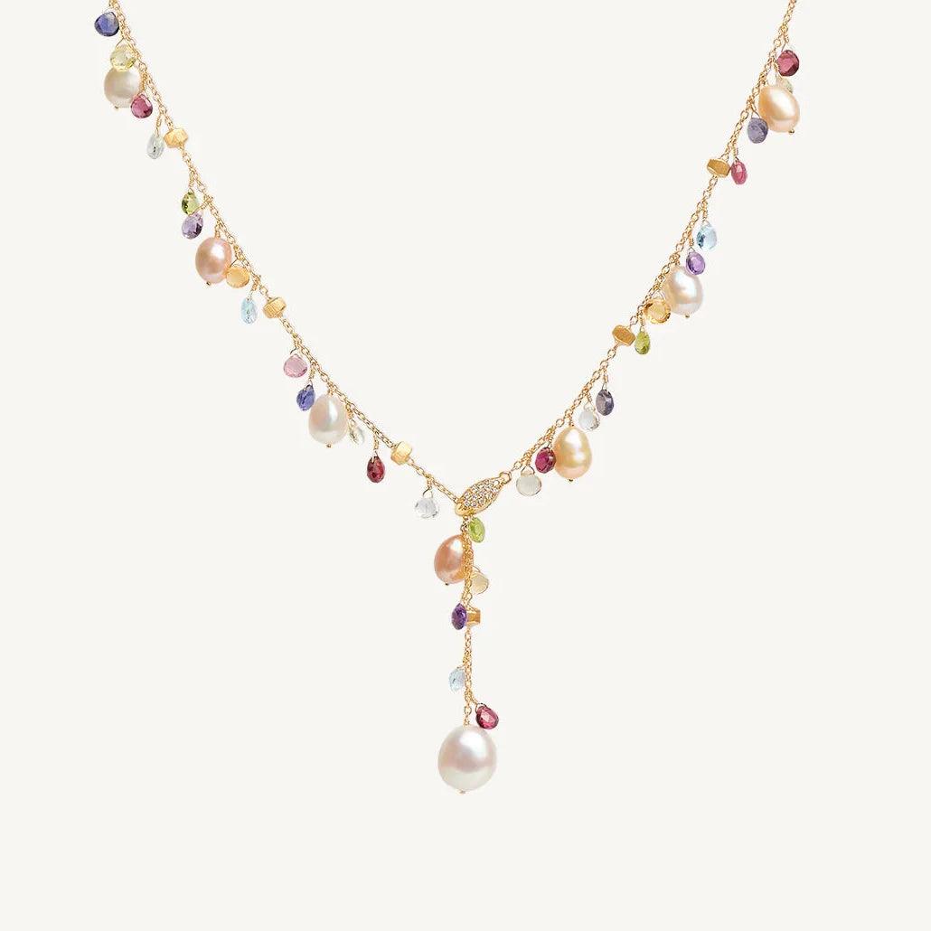 Marco Bicego Paradise Necklace in 18k Yellow Gold with Mixed Gemstone, Diamonds and Pearls - Orsini Jewellers