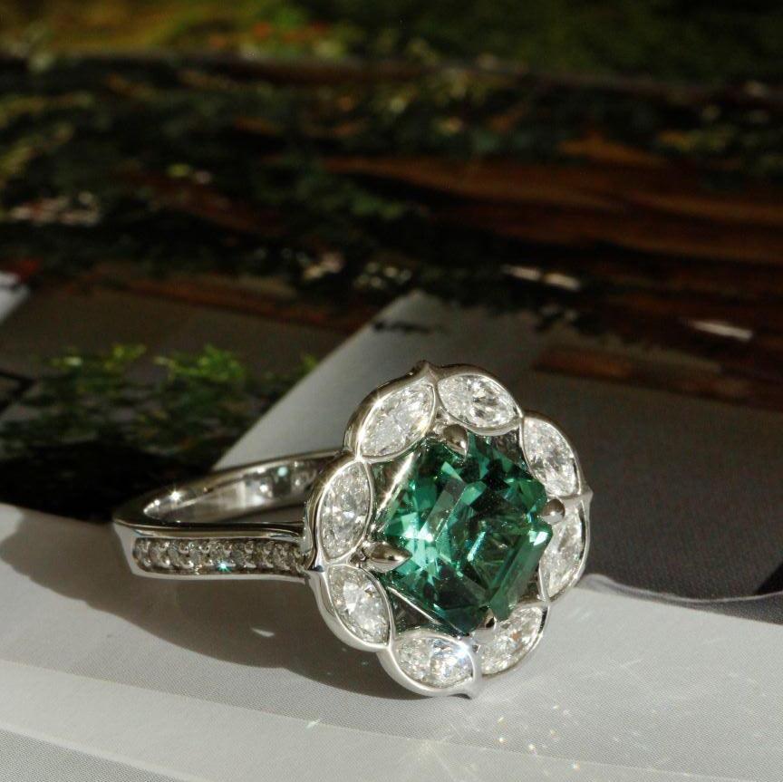 Mint Tourmaline and Diamond Ring in 18k White Gold - Orsini Jewellers