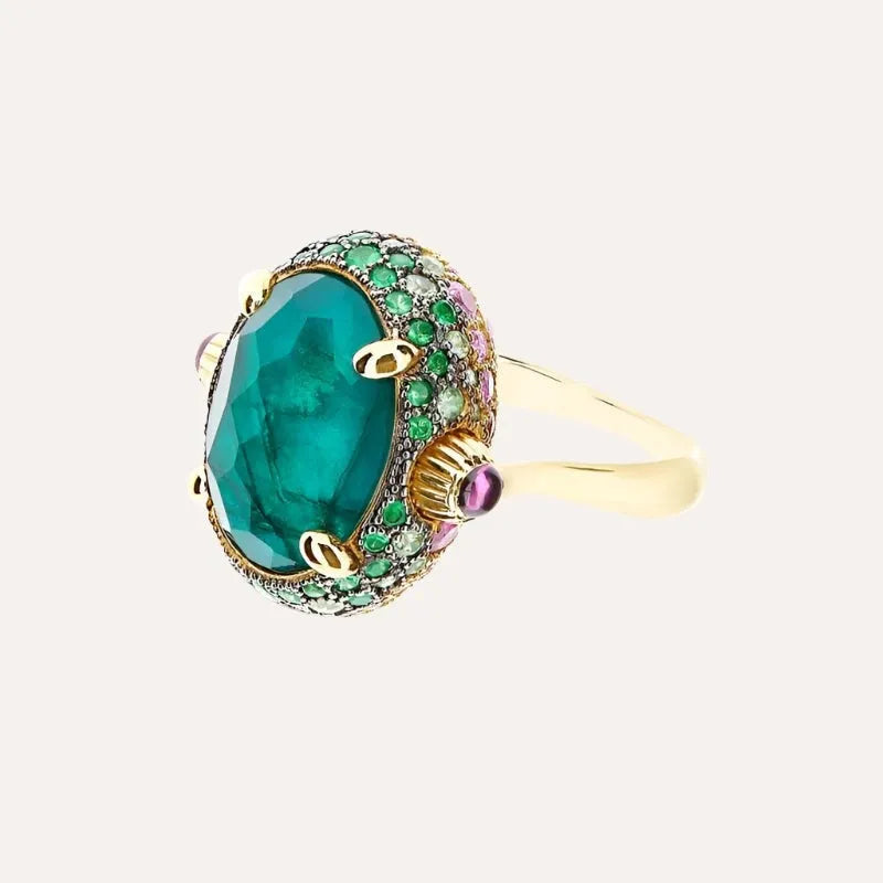 Nanis Gold, Sapphire, Amethyst, Green Labradorite and Rock Crystal Double Face Ring (Large) - Orsini Jewellers