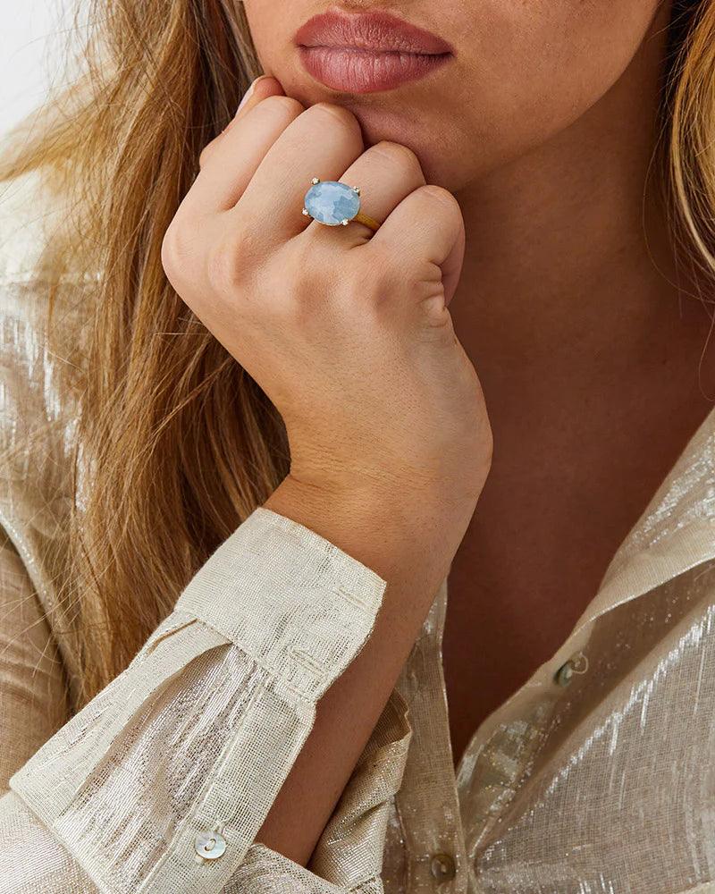 Nanis Ipanema Aquamarine Gold Ring with Diamond Detail - Orsini Jewellers