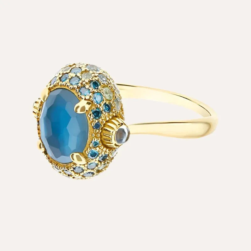 Nanis London Blue Topaz and Blue Diamond Double Face Ring (Medium) - Orsini Jewellers