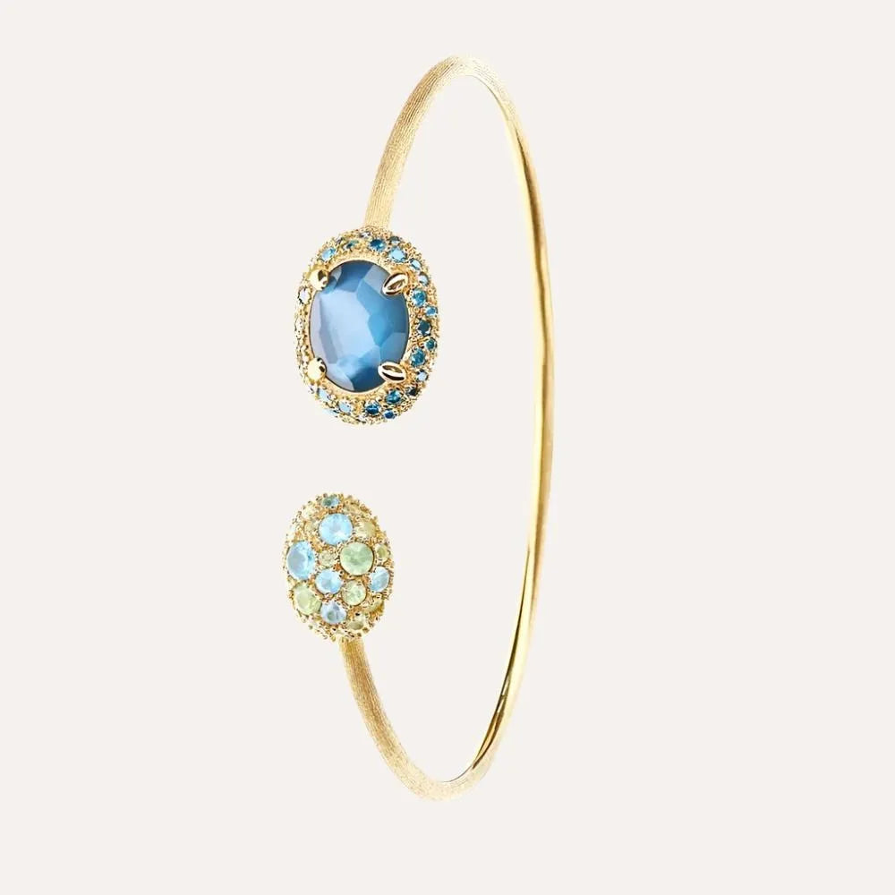 Nanis Reverse Gold, Blue Diamonds, Swiss Blue Topaz, Green Sapphires and London Blue Topaz Bracelet - Orsini Jewellers