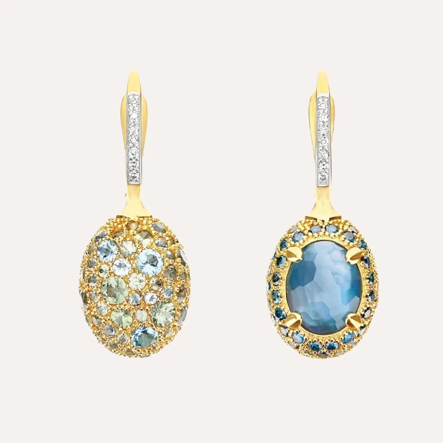 Nanis Reverse Gold, Blue Diamonds, Swiss Blue Topaz, Green Sapphires and London Blue Topaz Double Face Ball Drop Earrings (Medium) - Orsini Jewellers