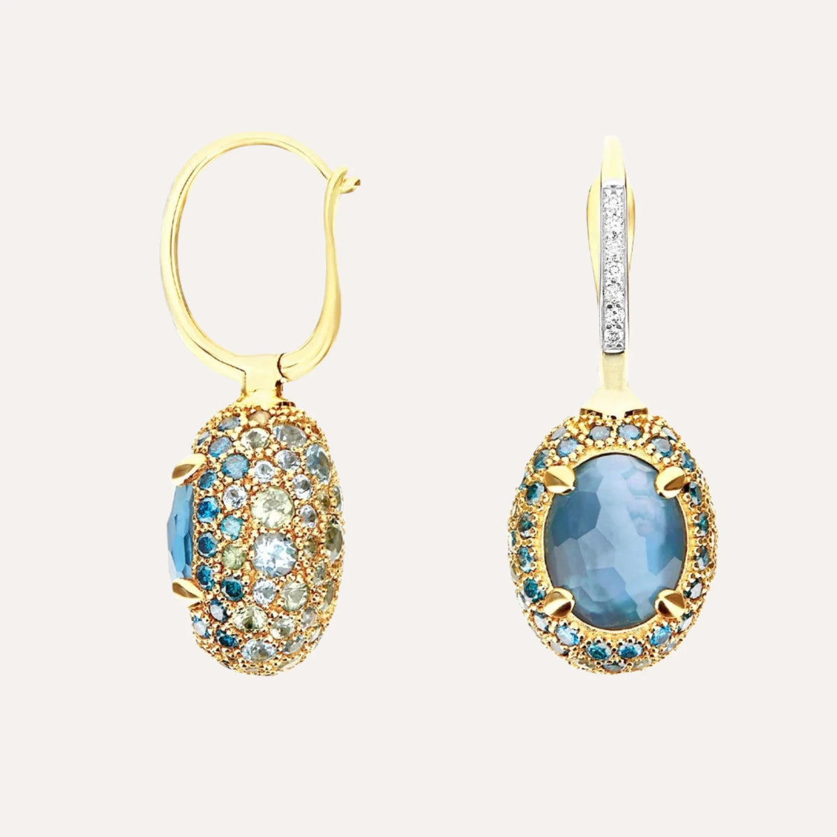 Nanis Reverse Gold, Blue Diamonds, Swiss Blue Topaz, Green Sapphires and London Blue Topaz Double Face Ball Drop Earrings (Medium) - Orsini Jewellers