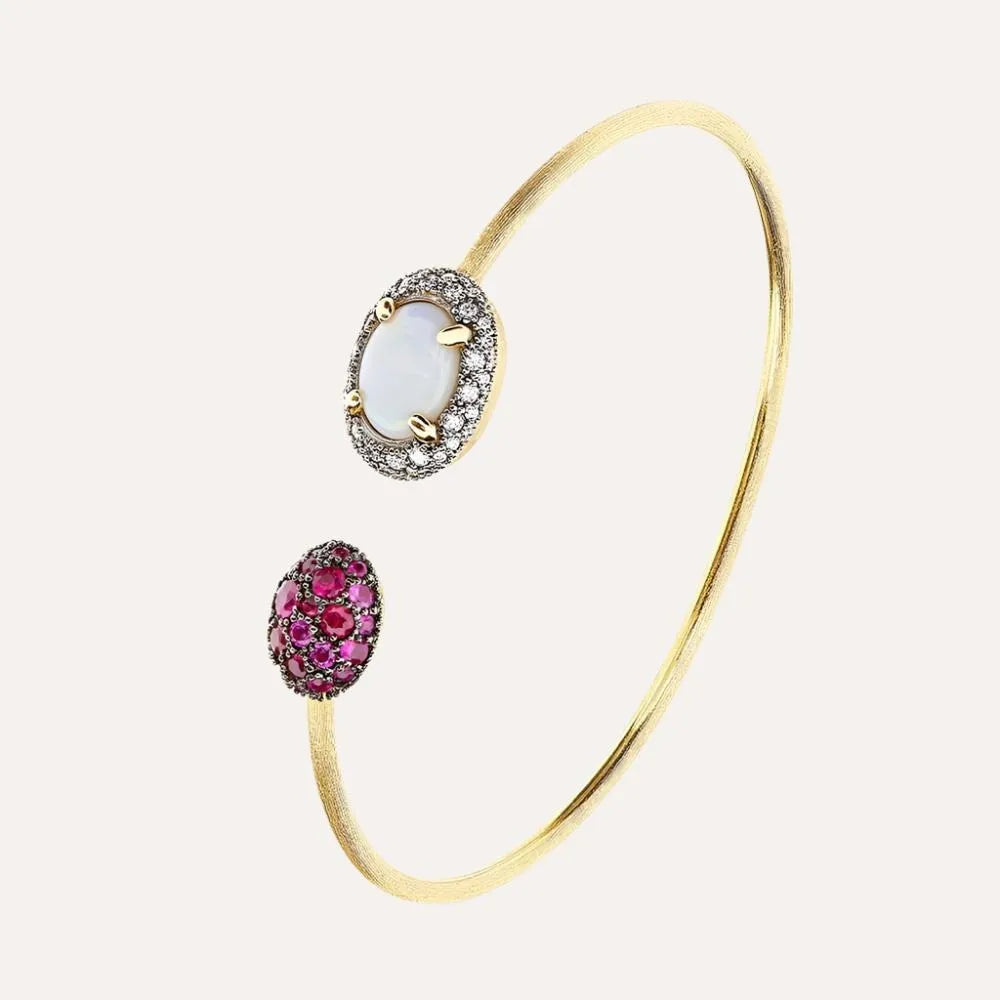 Nanis Reverse Gold, Pink Sapphires, Rubies, White Australian Opal and Diamonds Bracelet - Orsini Jewellers