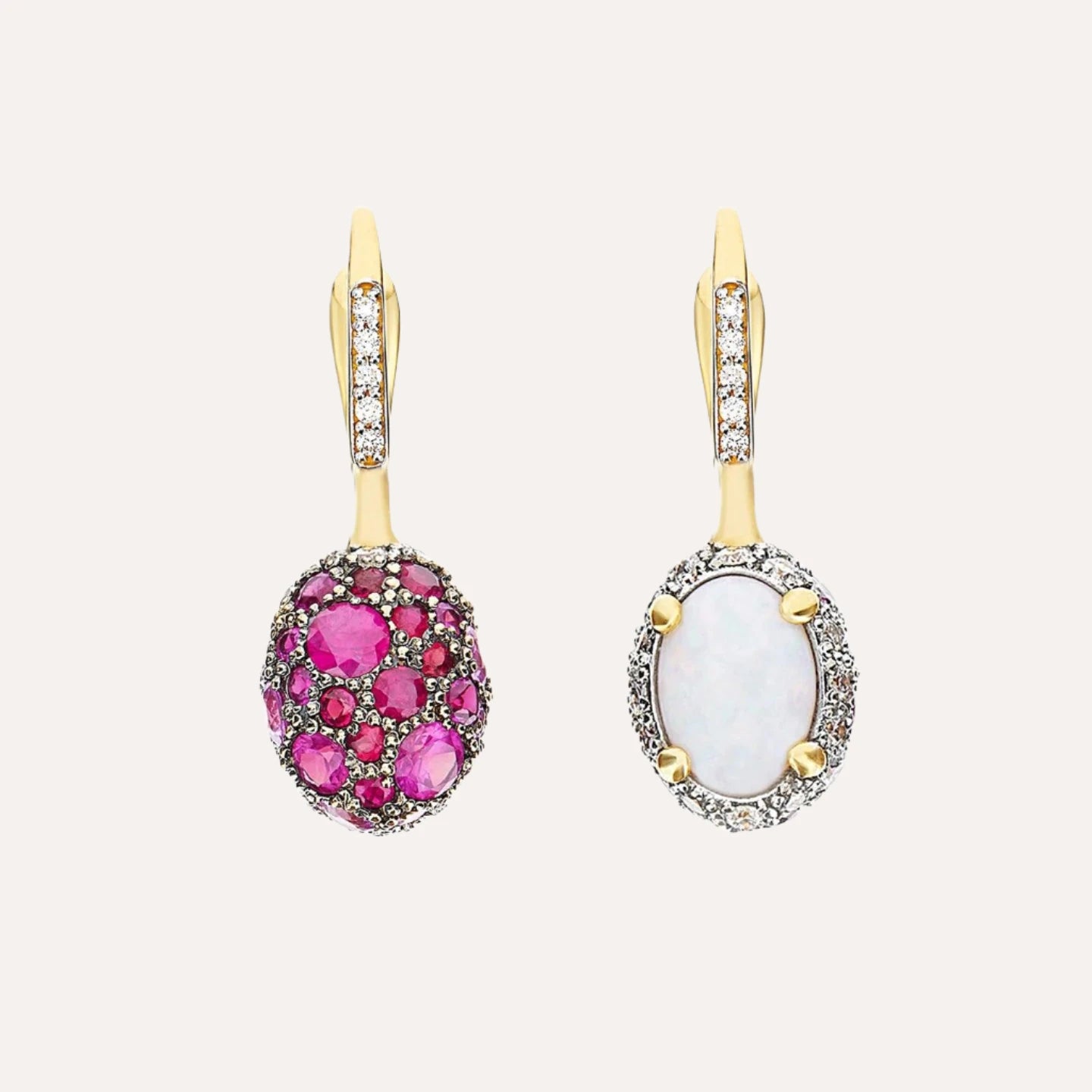 Nanis Reverse Gold, Pink Sapphires, Rubies, White Australian Opal and Diamonds Double Face Ball Drop Earrings (Small) - Orsini Jewellers