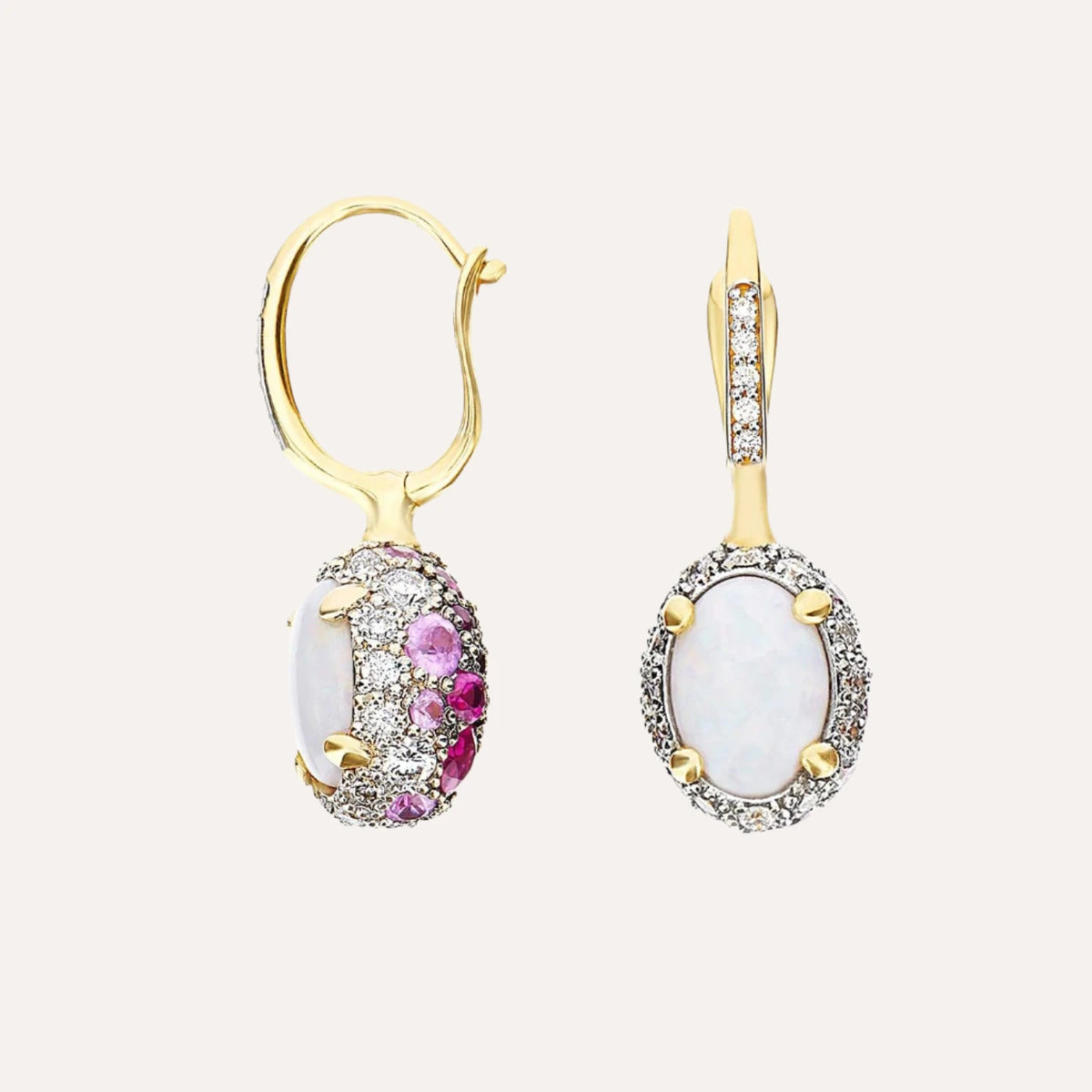 Nanis Reverse Gold, Pink Sapphires, Rubies, White Australian Opal and Diamonds Double Face Ball Drop Earrings (Small) - Orsini Jewellers