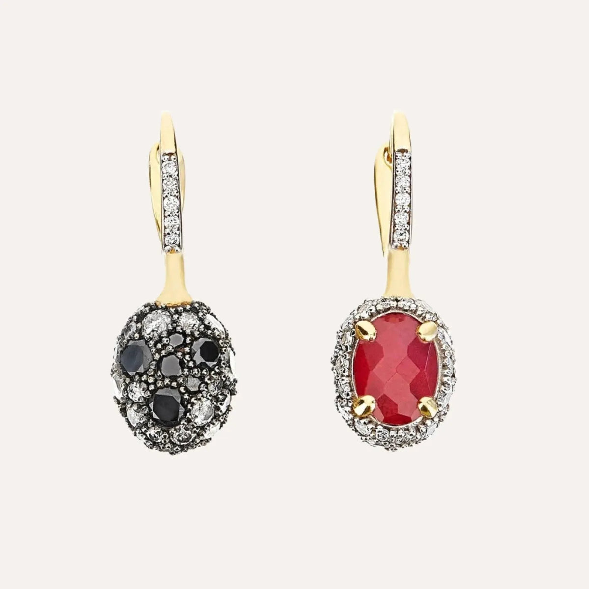 Nanis Reverse Gold, Rubies, Diamonds and Rock Crystal Double Face Ball Drop Earring (Small) - Orsini Jewellers