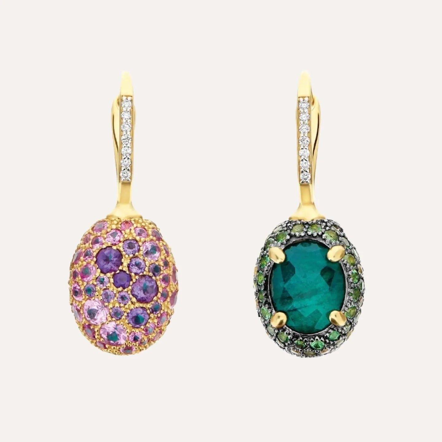 Nanis Reverse Gold, Sapphire, Tsavorite, Amethyst, Green Labradorite and Rock Crystal Double Face Earrings (Medium) - Orsini Jewellers