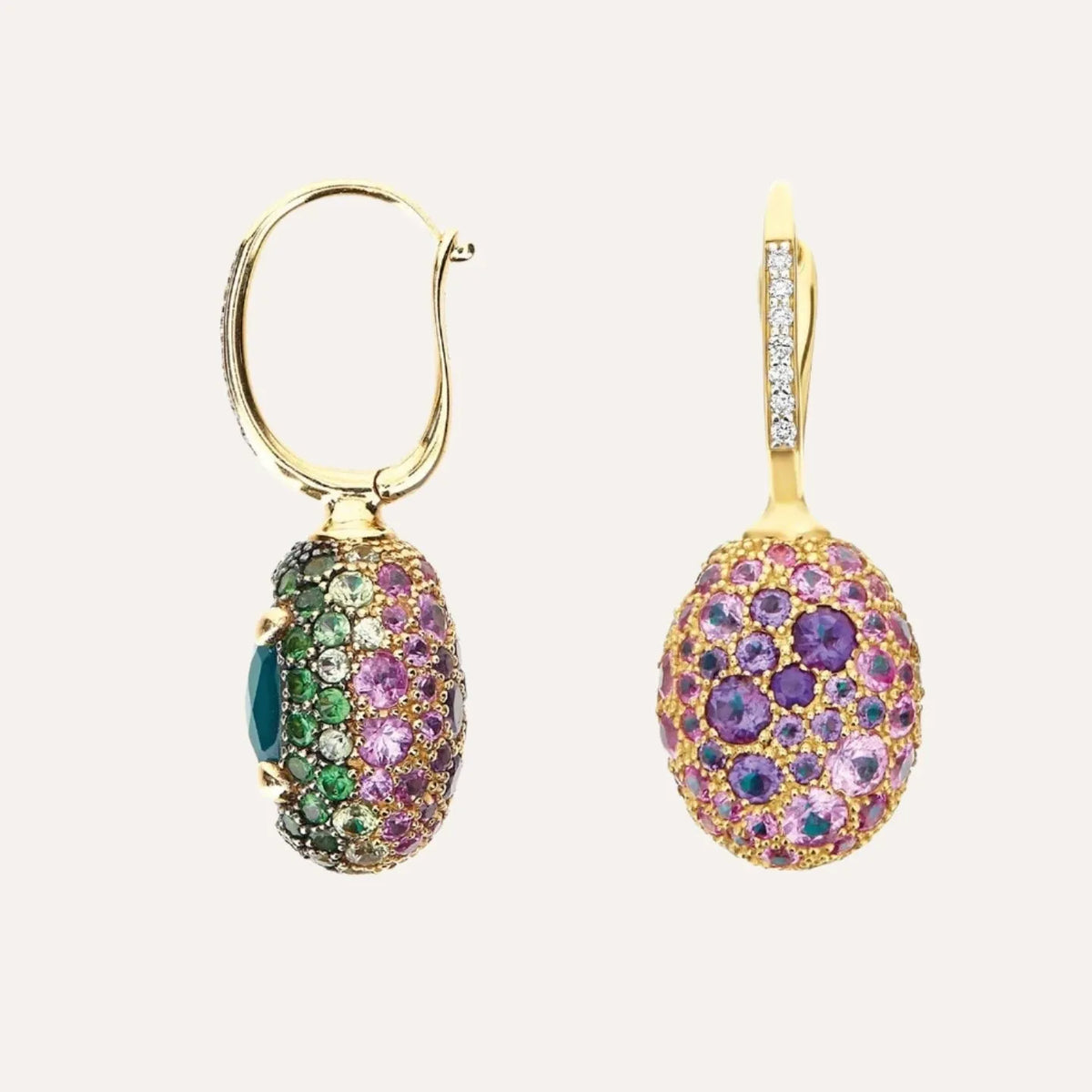 Nanis Reverse Gold, Sapphire, Tsavorite, Amethyst, Green Labradorite and Rock Crystal Double Face Earrings (Medium) - Orsini Jewellers