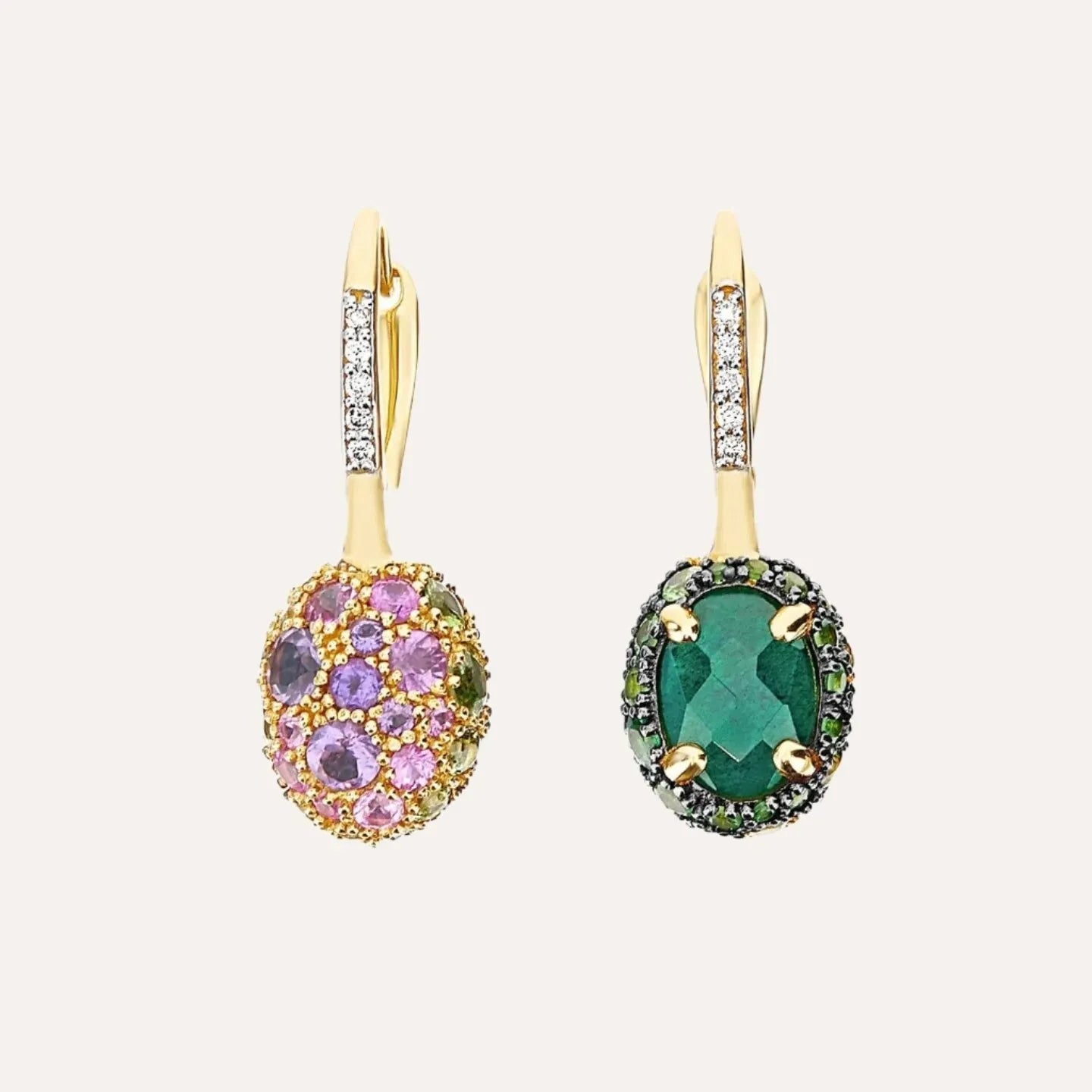 Nanis Reverse Gold, Sapphire, Tsavorite, Amethyst, Green Labradorite and Rock Crystal Double Face Earrings (Small) - Orsini Jewellers