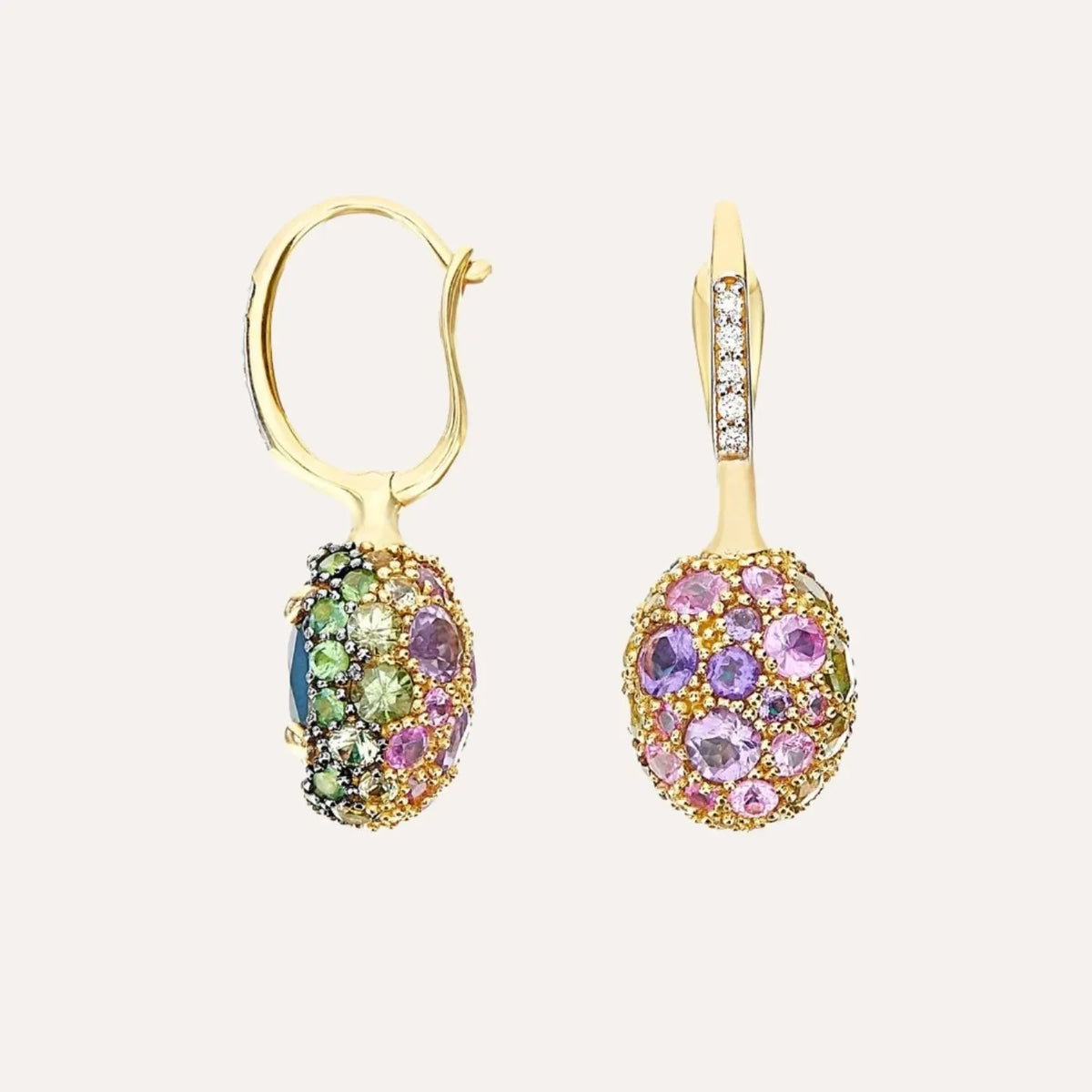 Nanis Reverse Gold, Sapphire, Tsavorite, Amethyst, Green Labradorite and Rock Crystal Double Face Earrings (Small) - Orsini Jewellers