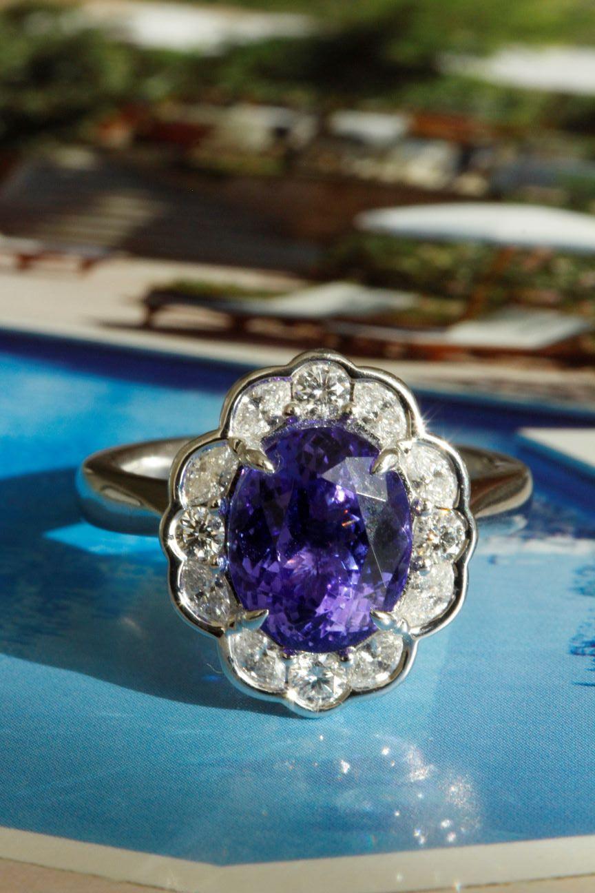 Oval Tanzanite and Diamond Ring in 18k White Gold - Orsini Jewellers