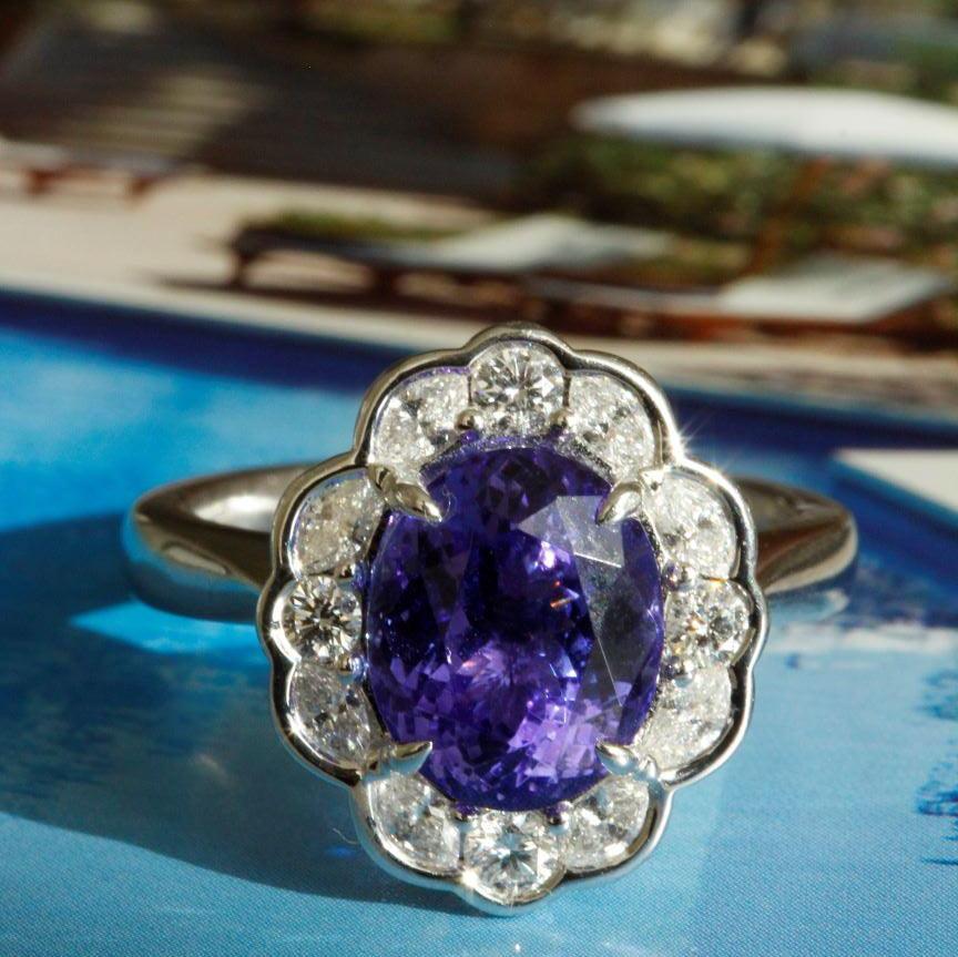 Oval Tanzanite and Diamond Ring in 18k White Gold - Orsini Jewellers