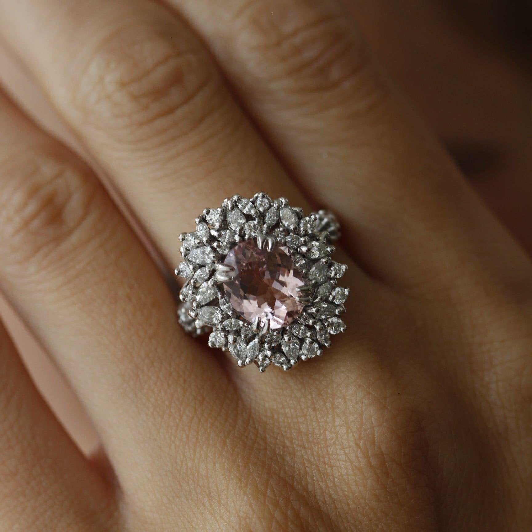 Pink Morganite and Diamond Ring in 18k White Gold - Orsini Jewellers