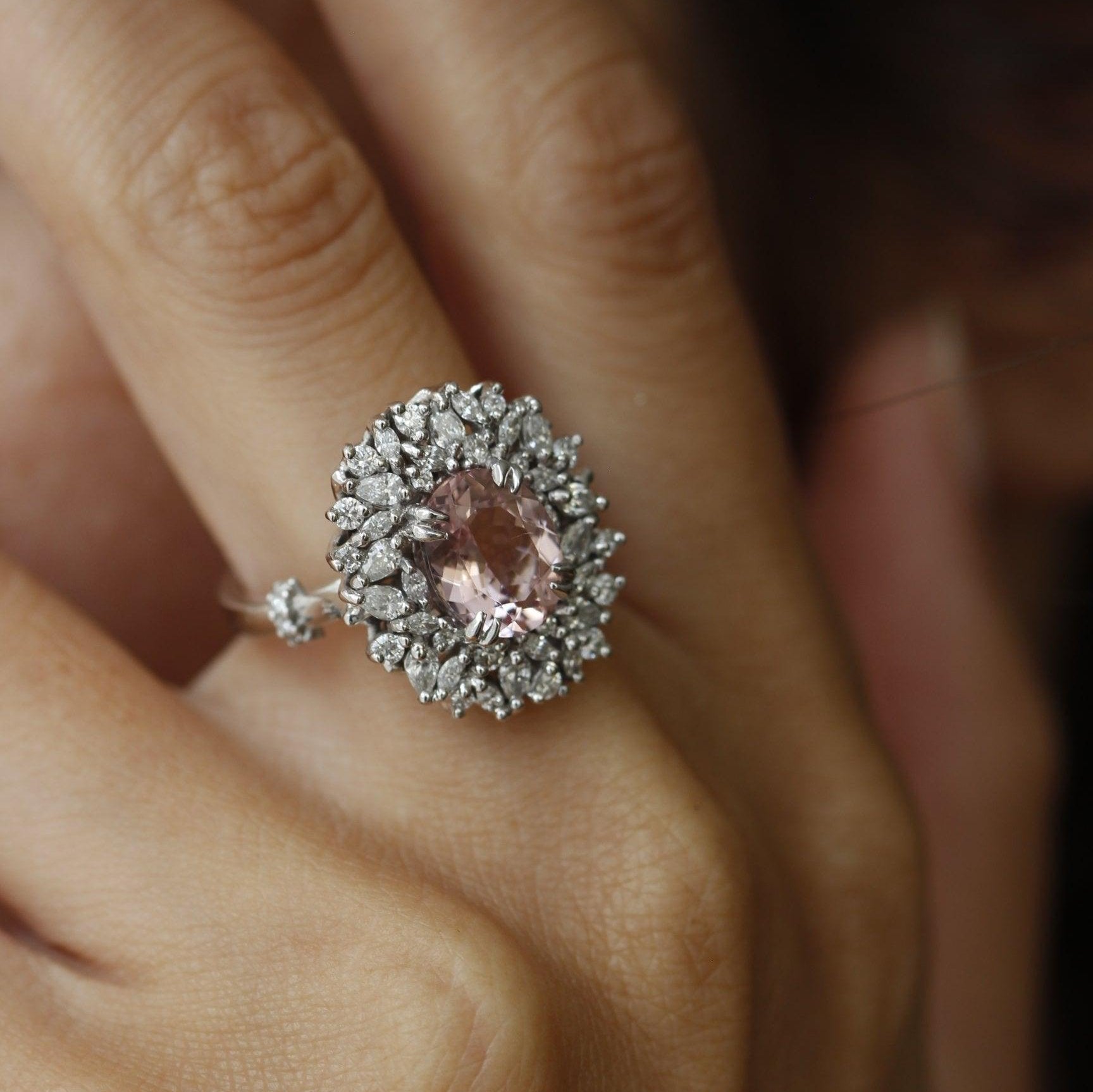 Pink Morganite and Diamond Ring in 18k White Gold - Orsini Jewellers